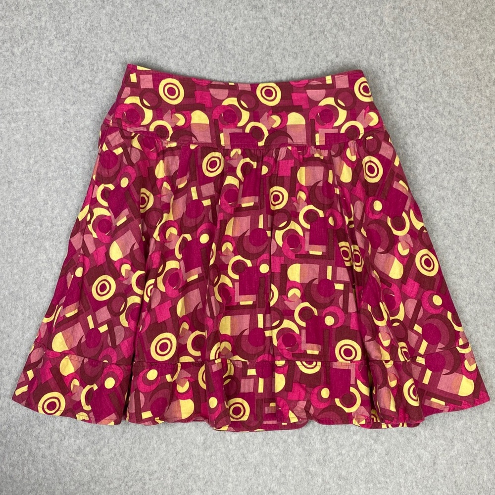 Larry Levine Linen Blend A-line Skirt Pink Yellow Geometric Pattern Size 10